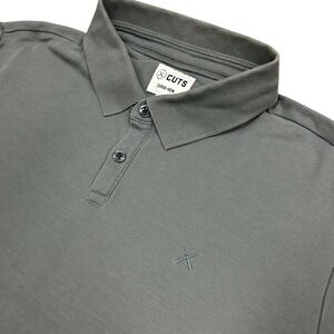 Cuts Curve Hem Polo Shirt Mens Large Gray Short Sleeve Pima Cotton